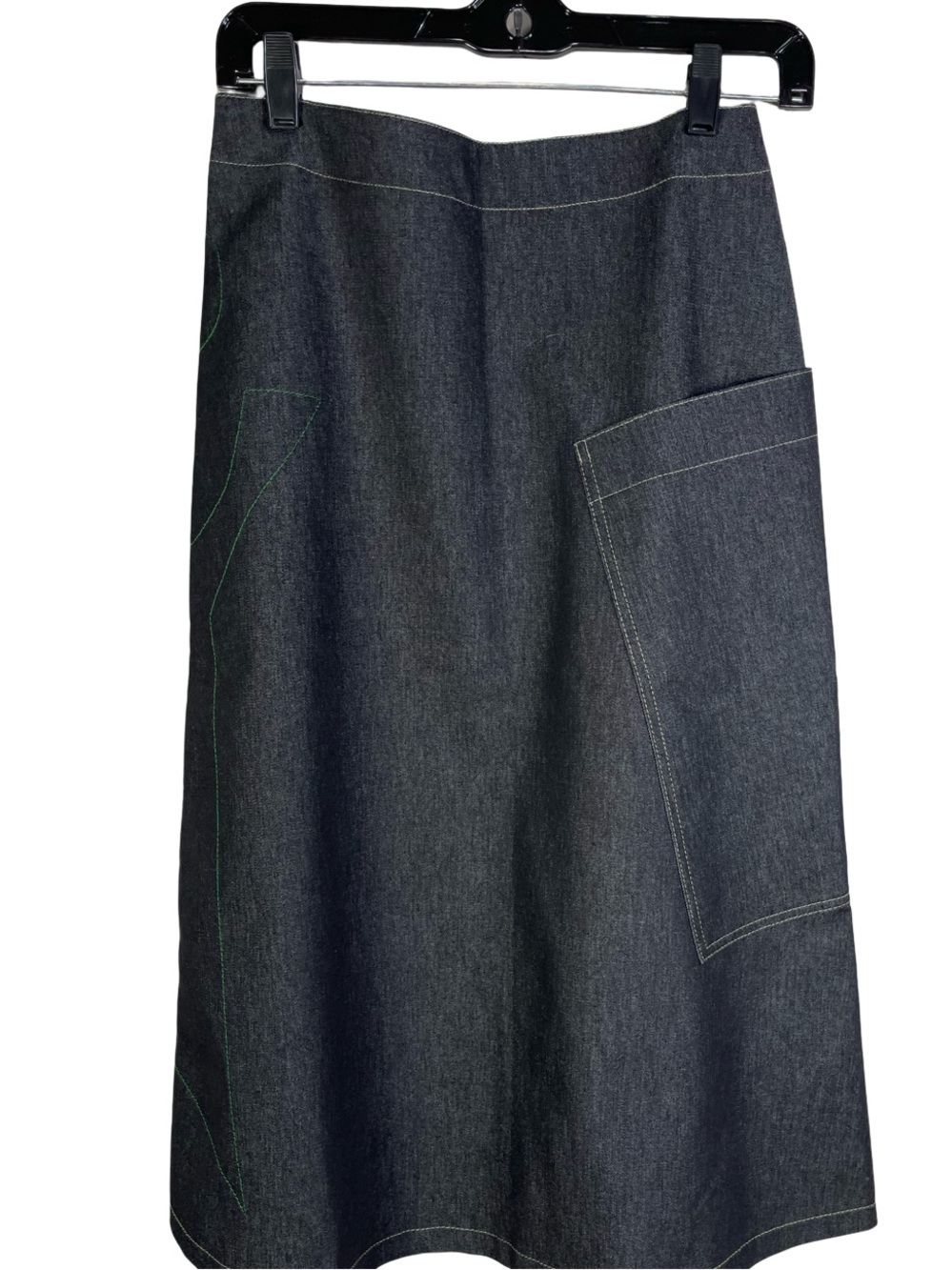 Cop Copine Paris Denim Midi Skirt Dark Wash Green Stitching Y2K Size 38